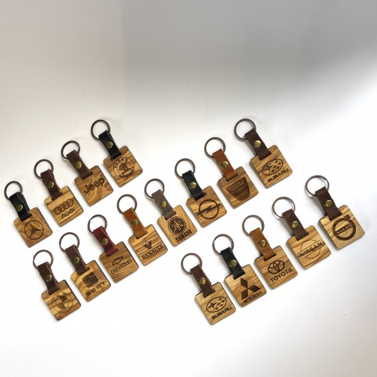 Μπρελόκ από ξύλο Ελιάς & Δέρμα | Μάρκα Αυτοκινήτου 