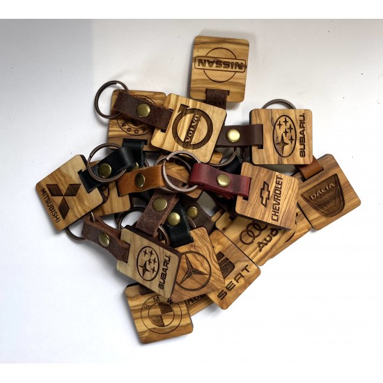 Μπρελόκ από ξύλο Ελιάς & Δέρμα | Μάρκα Αυτοκινήτου 