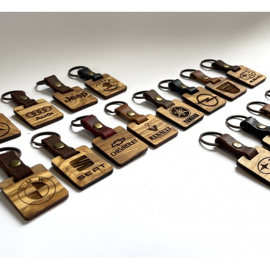 Μπρελόκ από ξύλο Ελιάς & Δέρμα | Μάρκα Αυτοκινήτου 