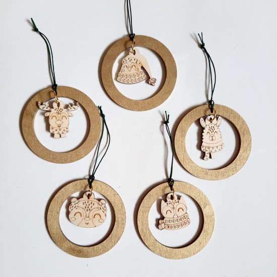 5 x Χριστουγεννιάτικες μπάλες  με ζωάκια 7εκ