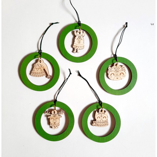 5 x Χριστουγεννιάτικες μπάλες  με ζωάκια 7εκ