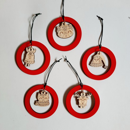 5 x Χριστουγεννιάτικες μπάλες  με ζωάκια 7εκ