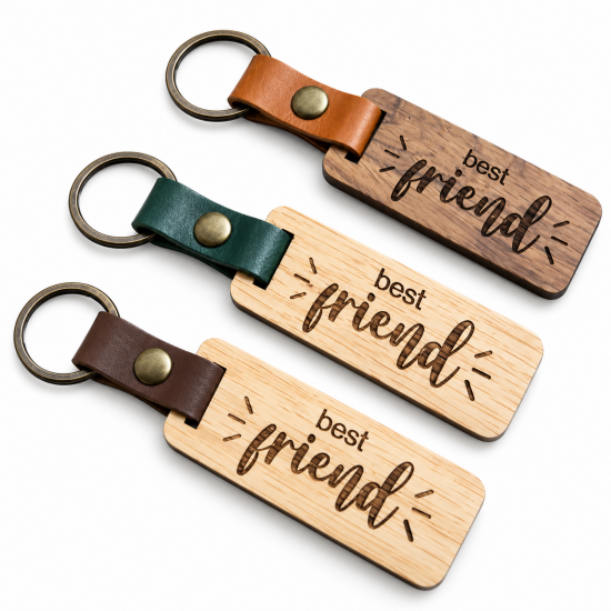 Μπρελόκ από Ξύλο Δρυός & Δέρμα | Best Friend