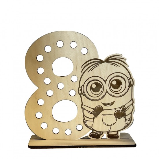 Ξύλινος Minion 25cm με Νούμερο Γενεθλίων | Διακοσμητικό Πάρτι με Ηλικία της Επιλογής σας