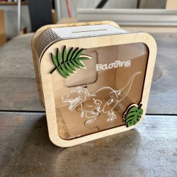 Προσωποποιημένος Ξύλινος Κουμπαράς με δεινόσαυρο 