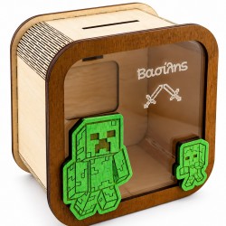 Ξύλινος Κουμπαράς Minecraft με Πλεξιγκλάς – Προσωποποιημένος με Όνομα