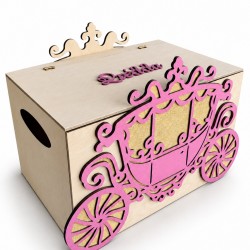 Κουτί Βάπτισης Άμαξα Cinderella Βαμμένο με Όνομα | 50x30x30cm