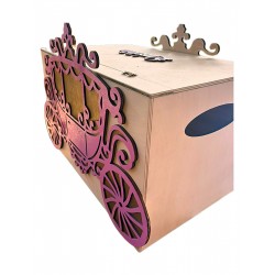 Κουτί Βάπτισης Άμαξα Cinderella Βαμμένο με Όνομα | 50x30x30cm