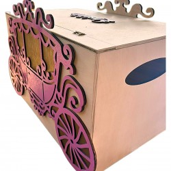 Κουτί Βάπτισης Άμαξα Cinderella Βαμμένο με Όνομα | 50x30x30cm