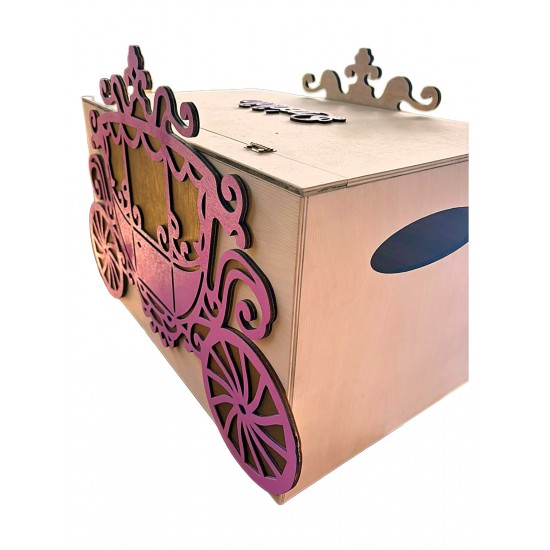 Κουτί Βάπτισης Άμαξα Cinderella Βαμμένο με Όνομα | 50x30x30cm