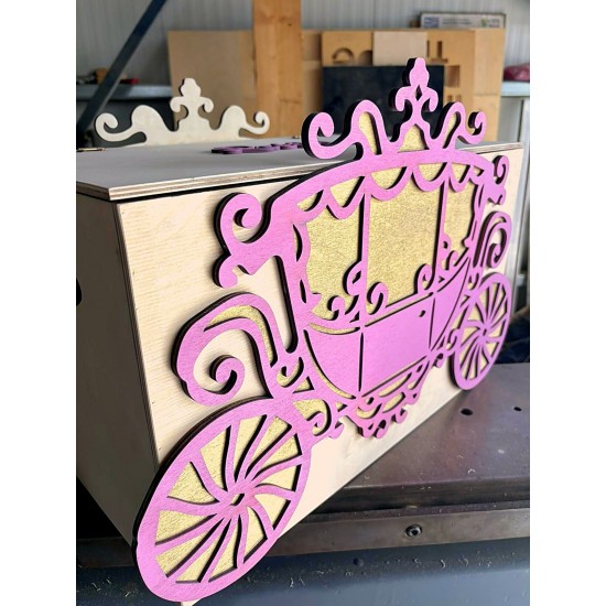 Κουτί Βάπτισης Άμαξα Cinderella Βαμμένο με Όνομα | 50x30x30cm