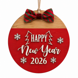 Ξύλινο Στεφάνι Πρωτοχρονιάς Happy New Year 
