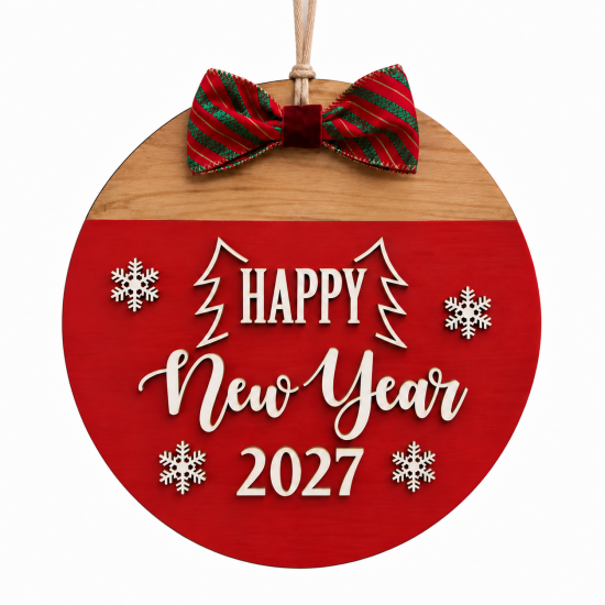 Ξύλινο Στεφάνι Πρωτοχρονιάς Happy New Year 